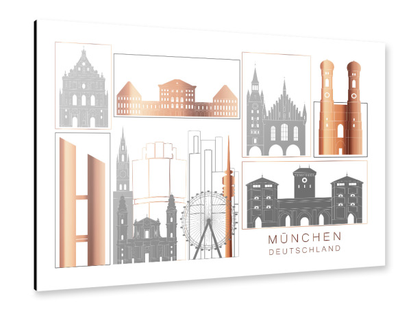 Alu-Dibond "Munich skyline, copper" 30x20 cm artboxONE