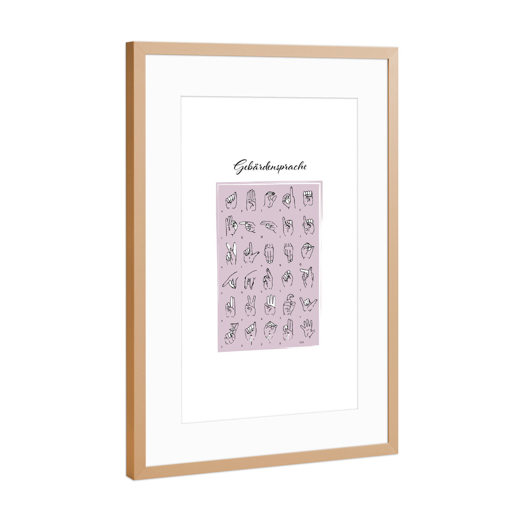 Poster mit Rahmen Kupfer "Gebärdensprache" artboxONE - Typografie,Menschen,Buchstaben