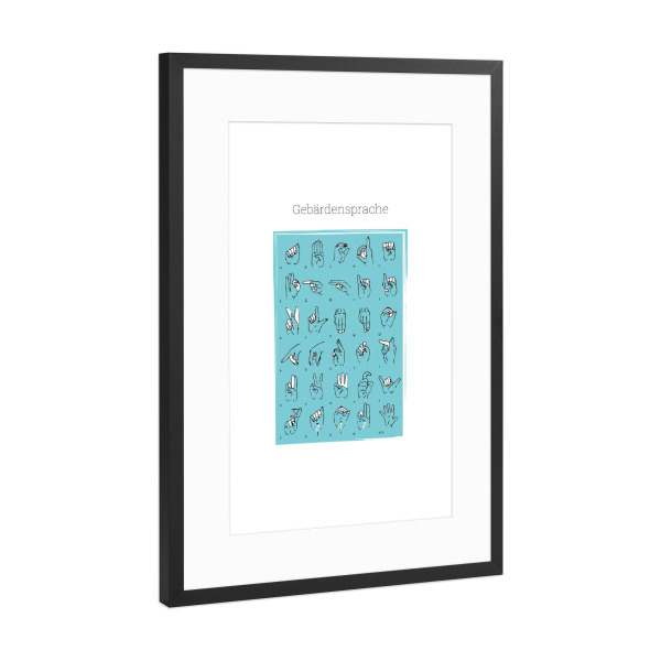 Poster mit Rahmen Schwarz (Metallic) "Gebärdensprache in blau" artboxONE - Menschen