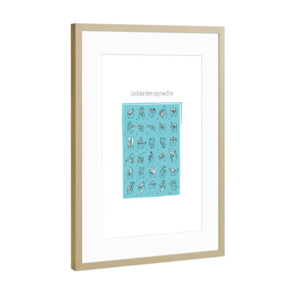 Poster mit Rahmen Gold "Gebärdensprache in blau" artboxONE - Menschen