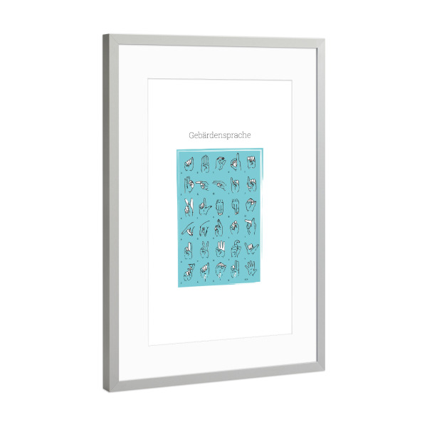 Poster mit Rahmen Silber "Gebärdensprache in blau" artboxONE - Menschen