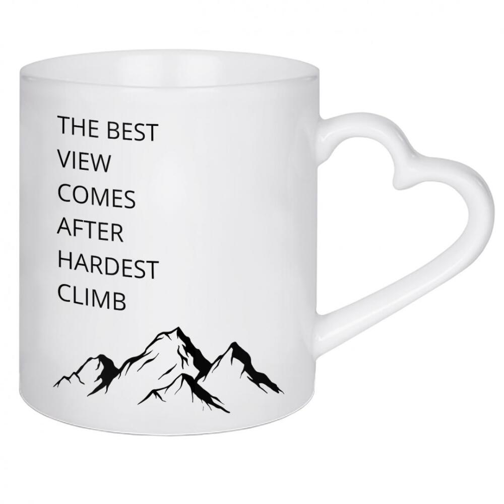 Herztasse "Best View" artboxONE - Natur,Schwarzweiß - Moutain,Climb,Best,Motivation,Motivational,Inspiration