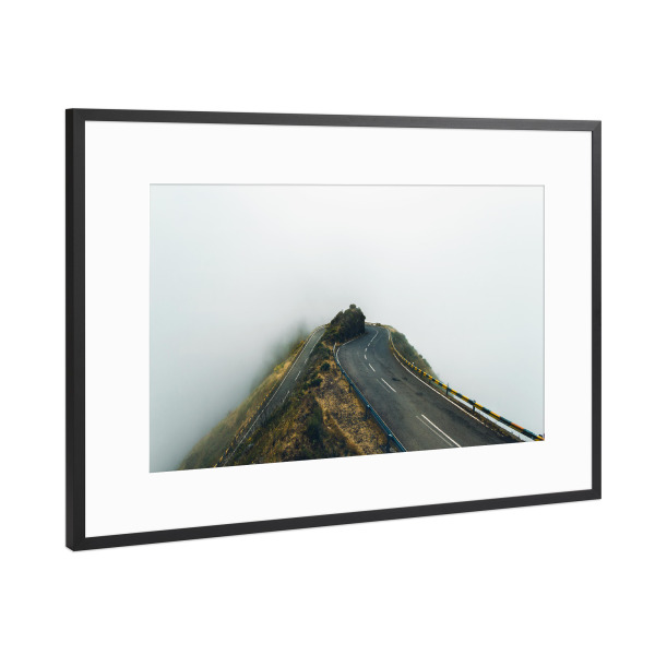 Poster mit Rahmen Schwarz (Metallic) "FOG Road" artboxONE - Natur,Reise