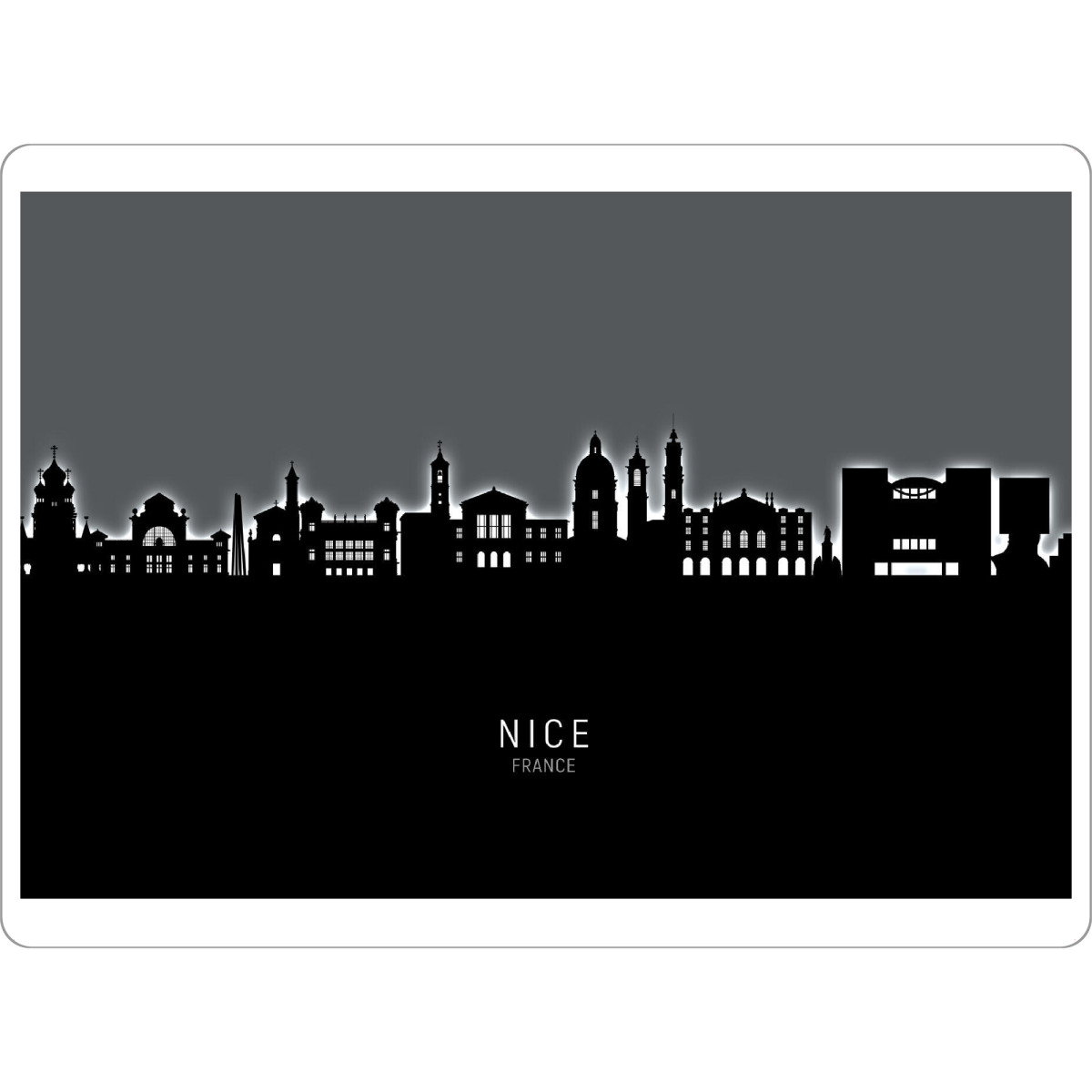 Tischset "Nice France Skyline Glow White" artboxONE - Städte - Nice,France,Skyline,Cityscape,Stadtbild,Watercolor,City,Stadt,Frankreich - Bild nice