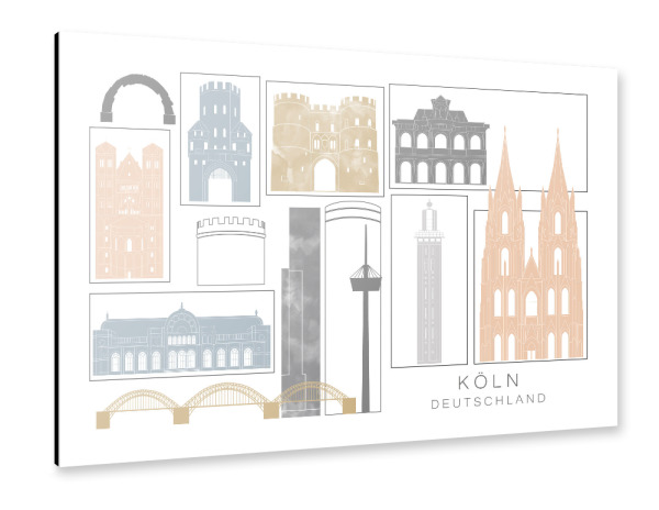 Alu-Dibond "Cologne skyline earth" 30x20 cm artboxONE