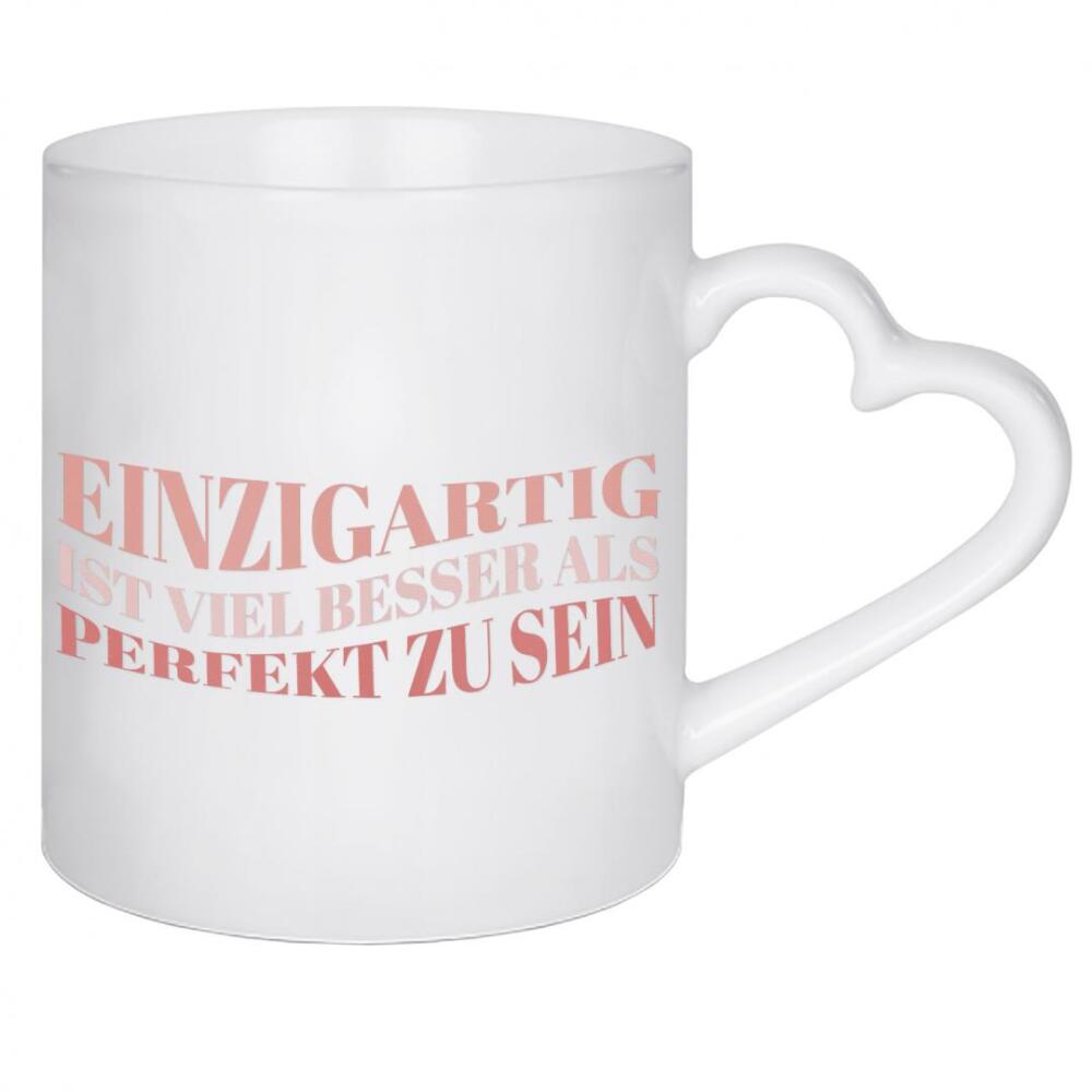 Herztasse "Einzigartig, und nicht perfekt" artboxONE - Typografie,Lehrersprüche