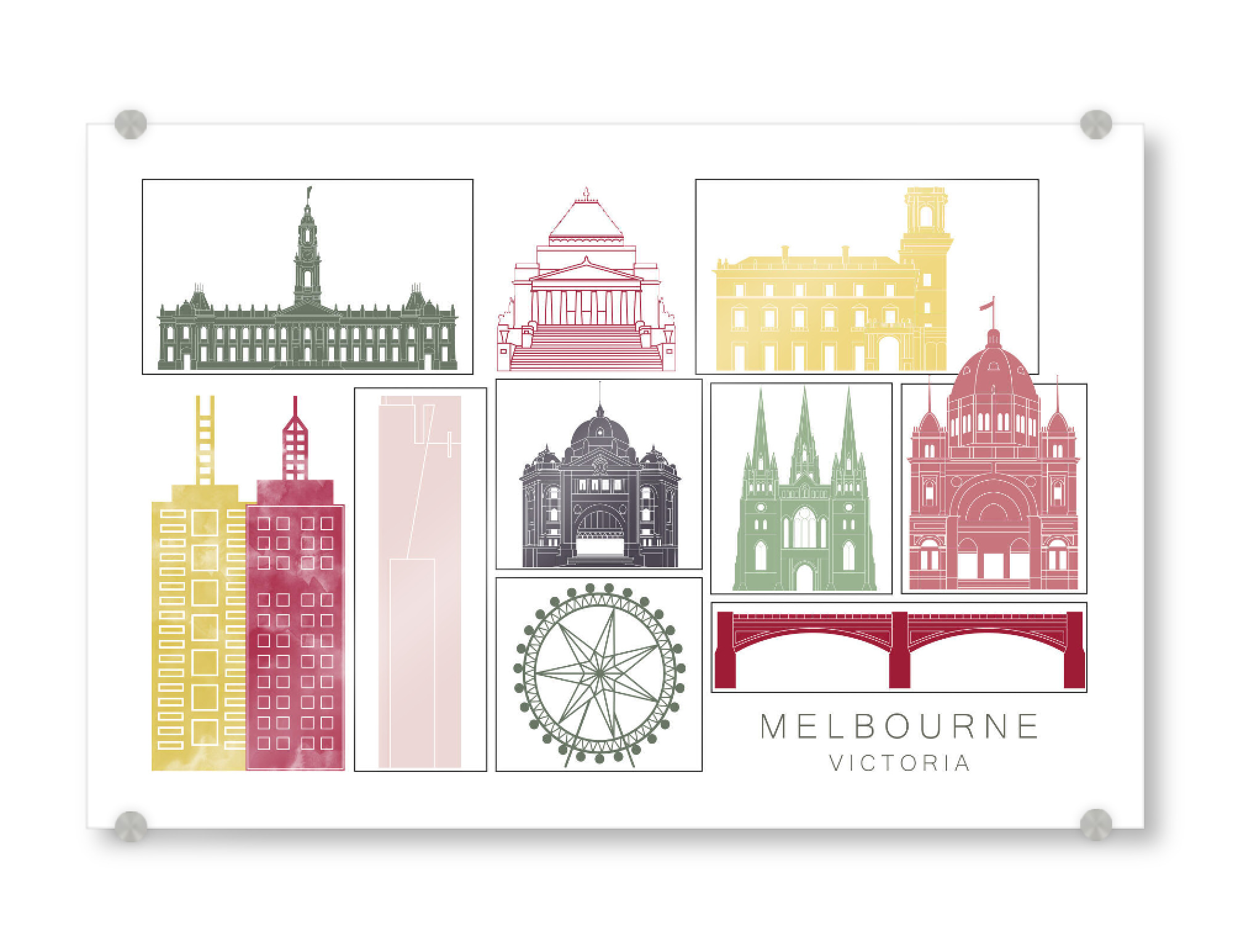 Acrylglasbild "Melbourne skyline burgundy" artboxONE - Städte,Reise,Architektur