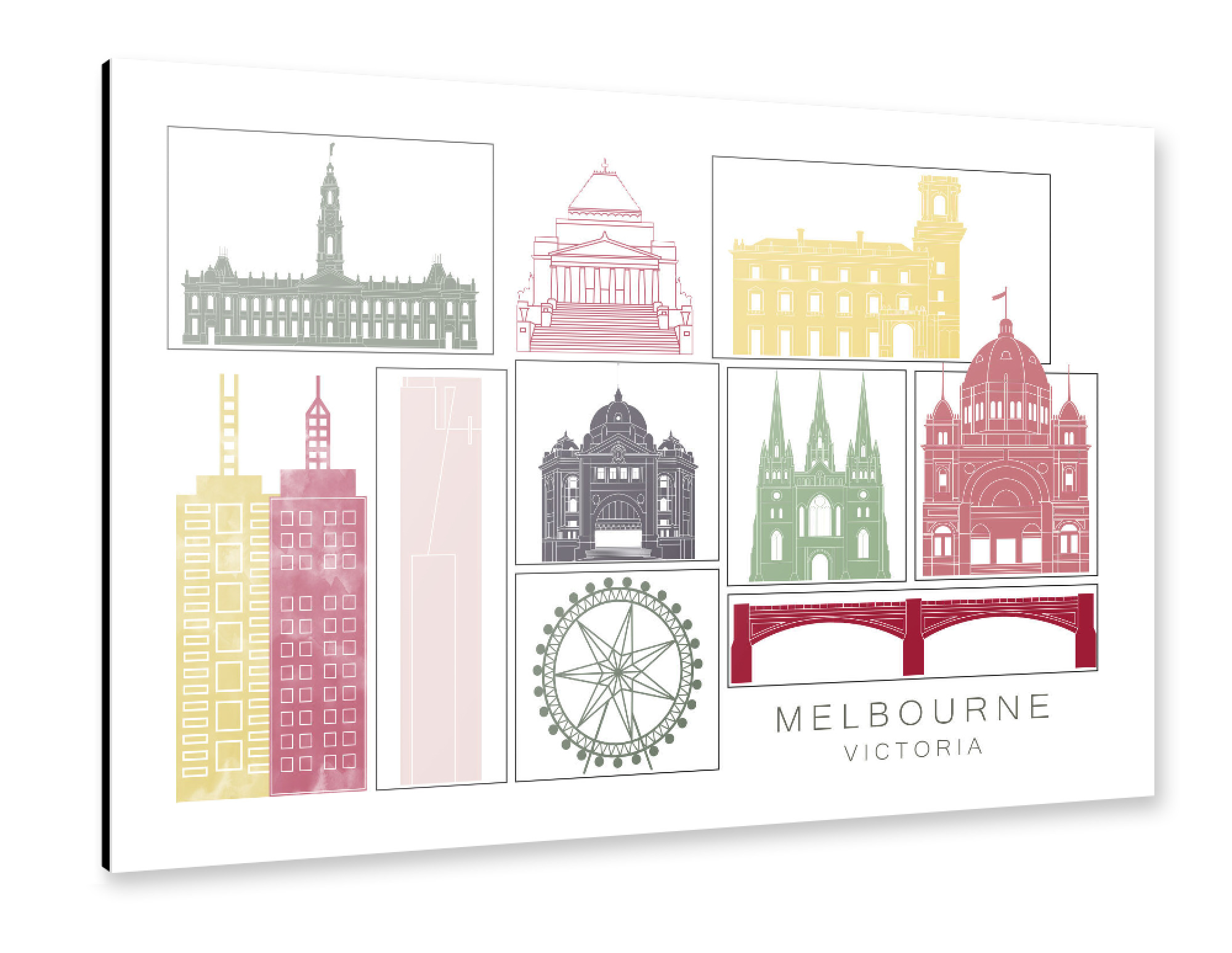 Alu-Dibond "Melbourne skyline burgundy" 30x20 cm artboxONE