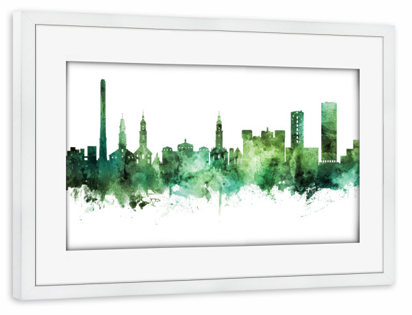 Poster mit Rahmen weiß "Erlangen Germany Skyline Green" artboxONE - Städte