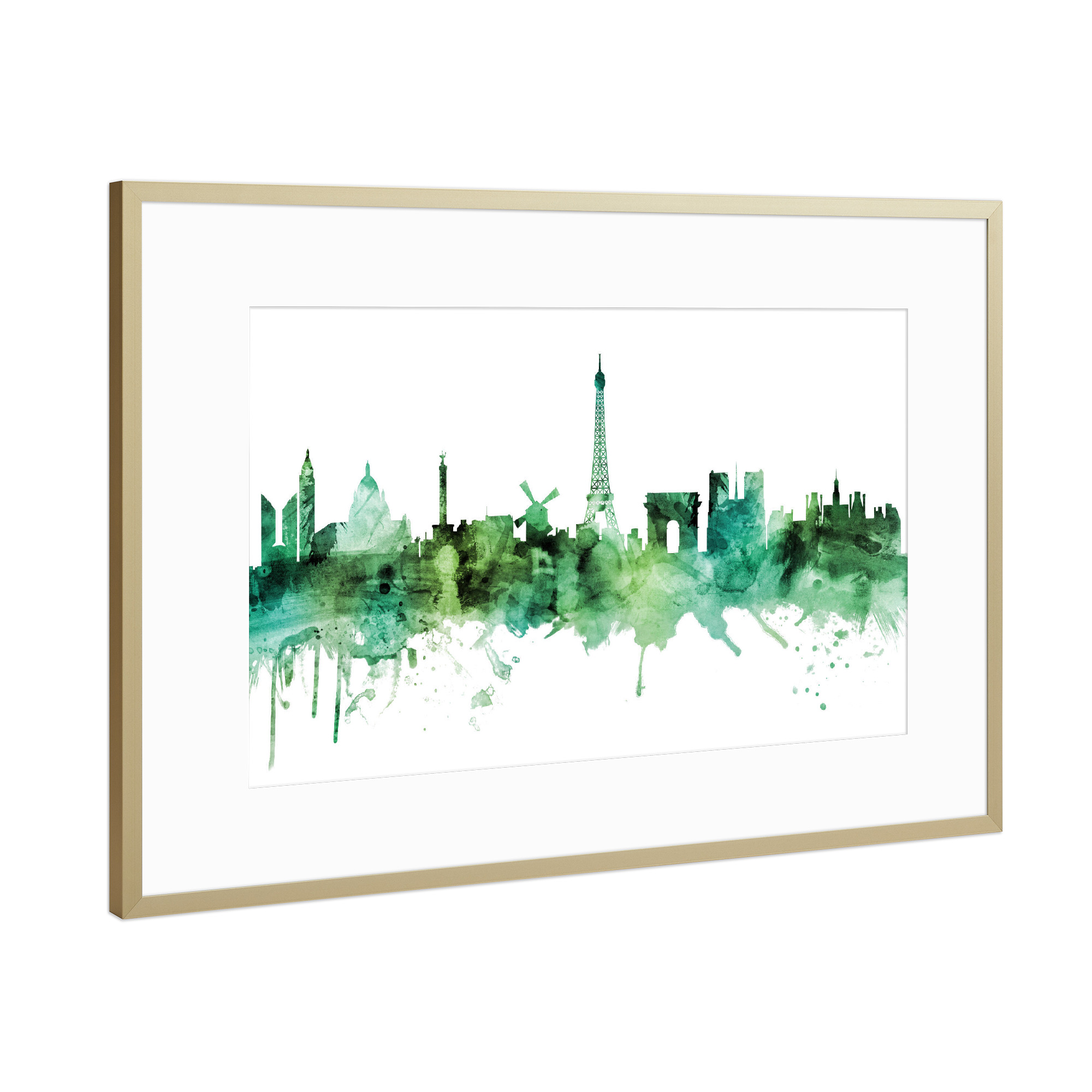 Poster mit Rahmen Gold "Paris France Skyline Green" artboxONE - Städte,Städte / Paris