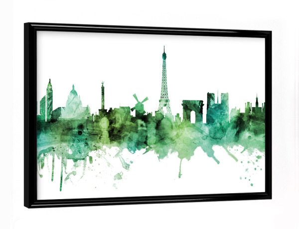 Poster mit schwarzem Rahmen "Paris France Skyline Green" artboxONE - Städte,Städte / Paris