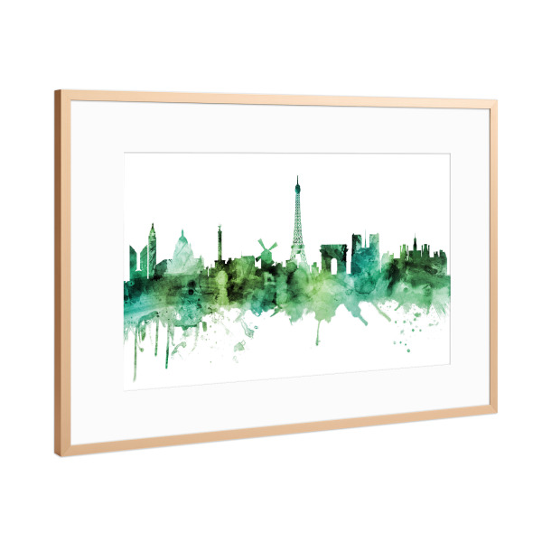 Poster mit Rahmen Kupfer "Paris France Skyline Green" artboxONE - Städte,Städte / Paris
