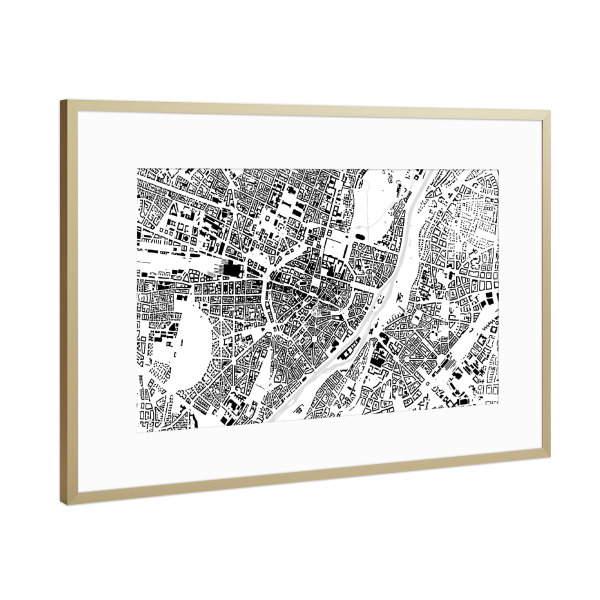 Poster mit Rahmen Gold "Munich building footprints" artboxONE - Städte,Städte / München,Kartografie