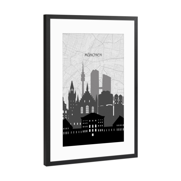 Poster mit Rahmen Schwarz (Metallic) "Munich cityscape map" artboxONE - Städte,Städte / München,Reise,Architektur,Kartografie