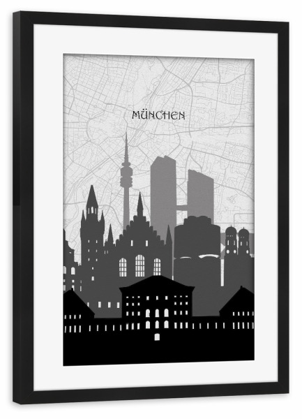Poster mit Rahmen schwarz "Munich cityscape map" artboxONE - Städte,Städte / München,Reise,Architektur,Kartografie