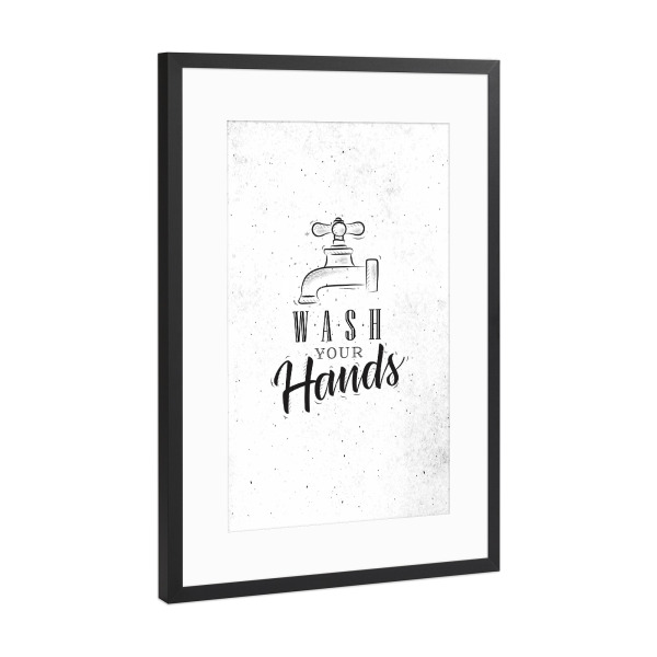 Poster mit Rahmen Schwarz (Metallic) "Bathroom faucet graphic" artboxONE - Typografie,Für Kinder,Für Mama,Für Papa