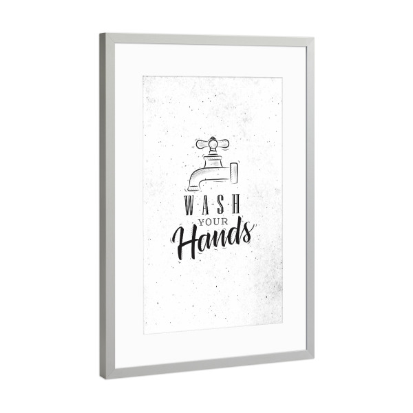 Poster mit Rahmen Silber "Bathroom faucet graphic" artboxONE - Typografie,Für Kinder,Für Mama,Für Papa