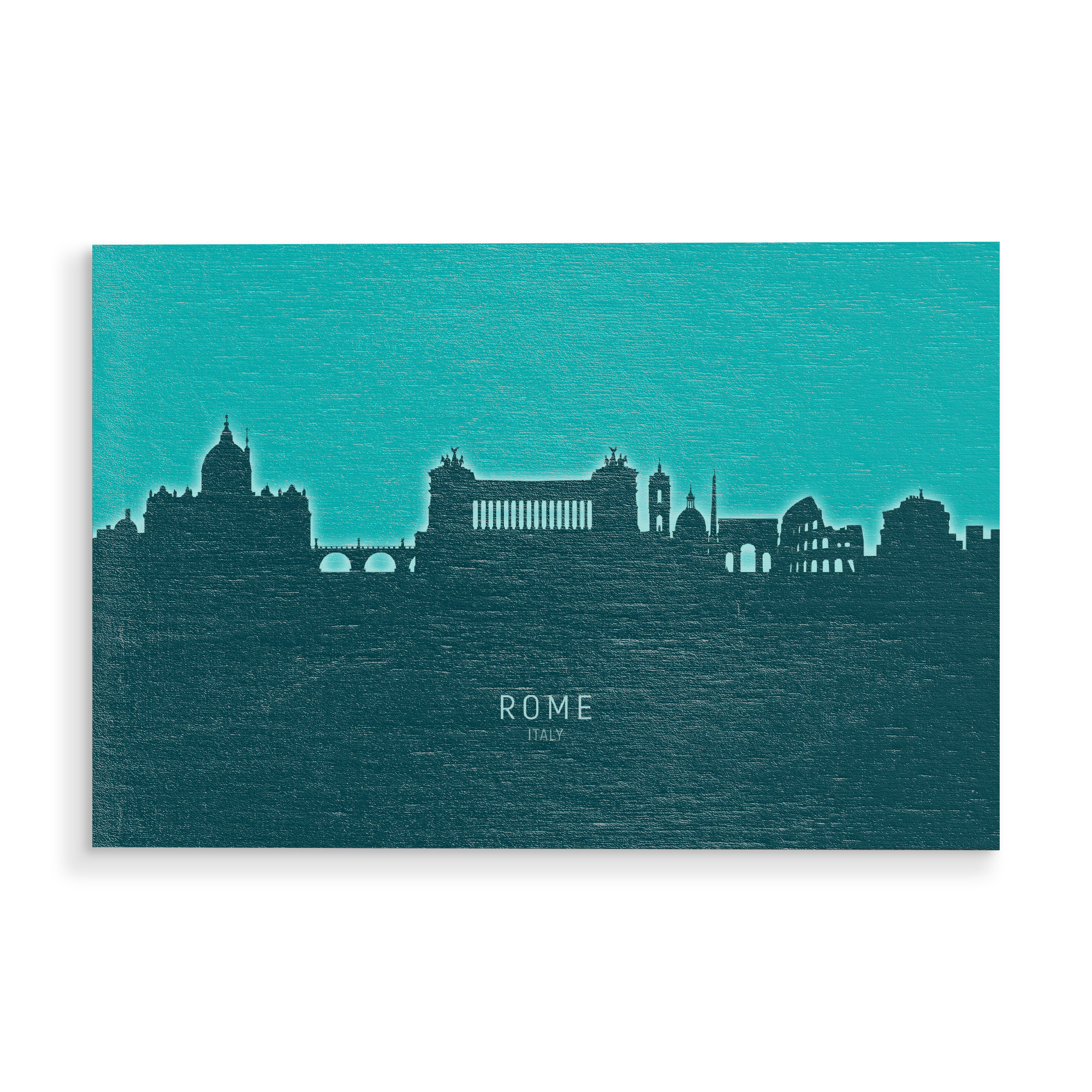 Holzbild "Rome Italy Skyline Glow Teal" artboxONE - Städte,Städte / Rom
