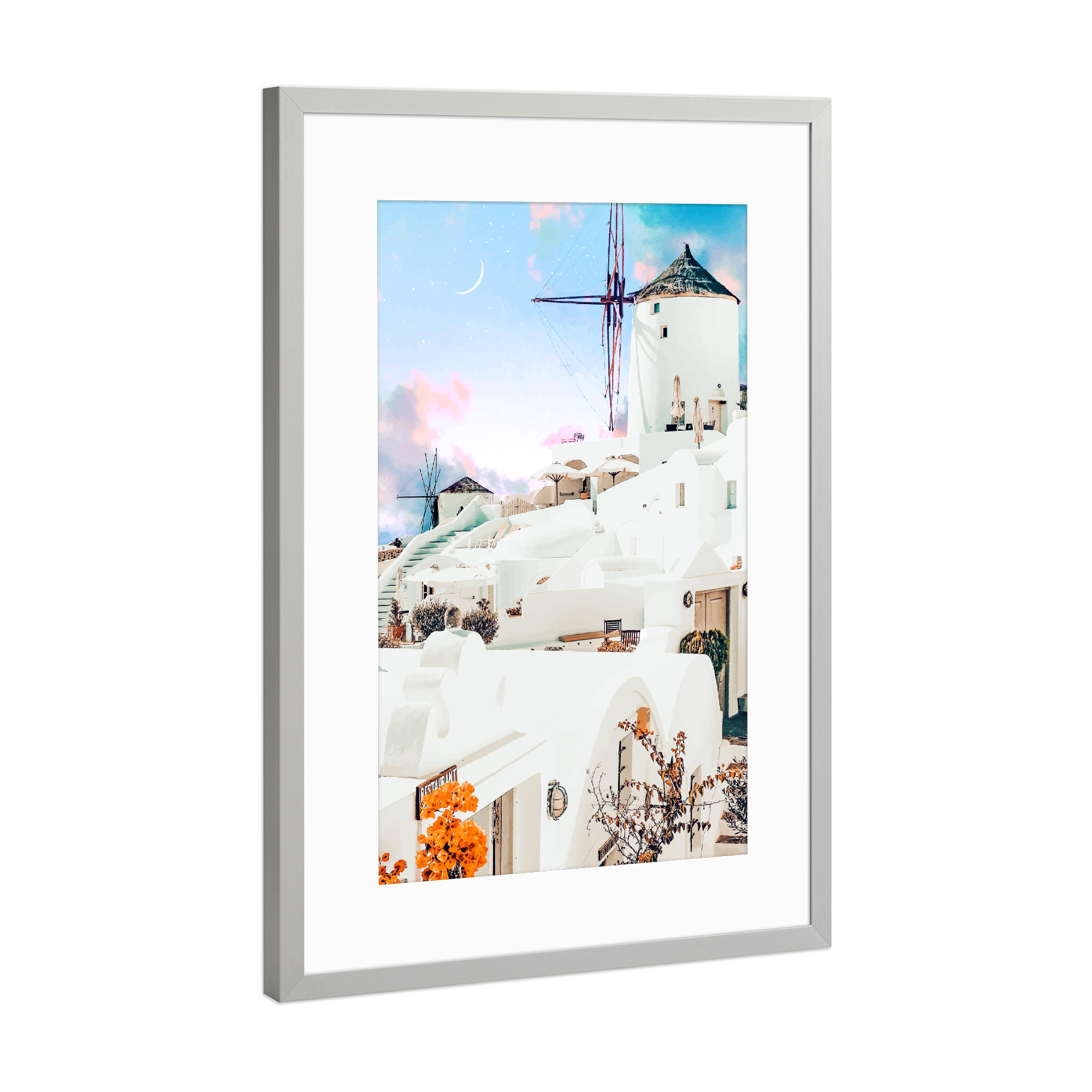Poster mit Rahmen Silber "Greek Moon" artboxONE - Städte,Architektur