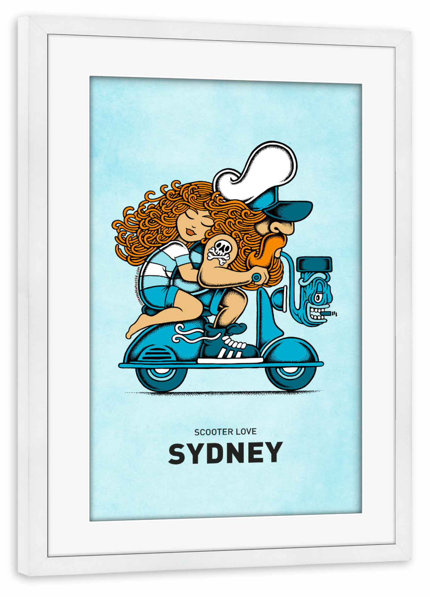 Poster mit Rahmen weiß "Sydney Scooter Love" artboxONE - Reise,Liebe,Städte / Sydney,Lustig