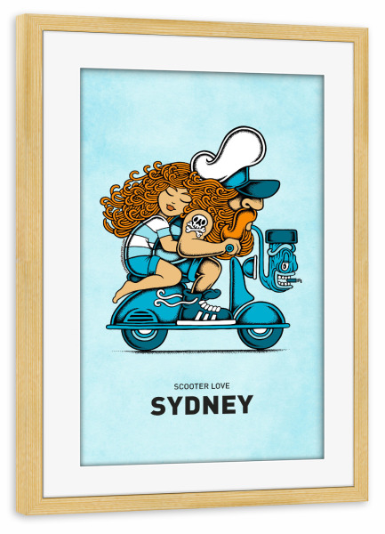 Poster mit Rahmen kiefer "Sydney Scooter Love" artboxONE - Reise,Liebe,Städte / Sydney,Lustig