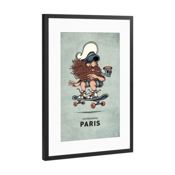 Poster mit Rahmen Schwarz (Metallic) "Paris Skateboard" artboxONE - Städte,Reise,Städte / Paris,Streetart,Lustig