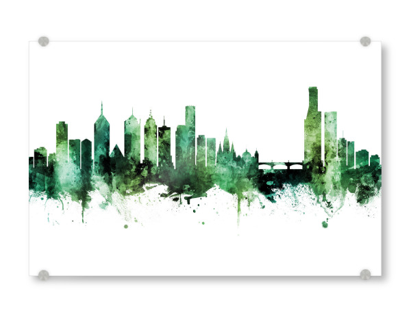 Acrylglasbild "Melbourne Australia Skyline Green" artboxONE - Städte