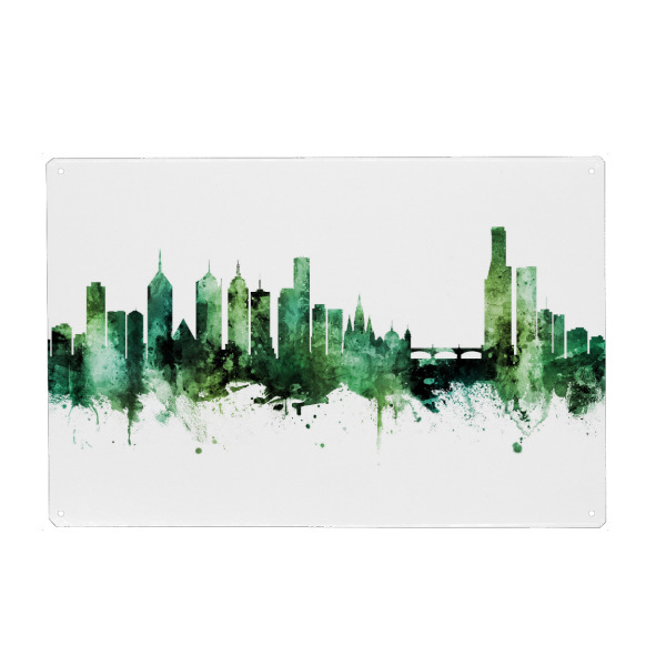 Holzbild "Melbourne Australia Skyline Green" artboxONE - Städte
