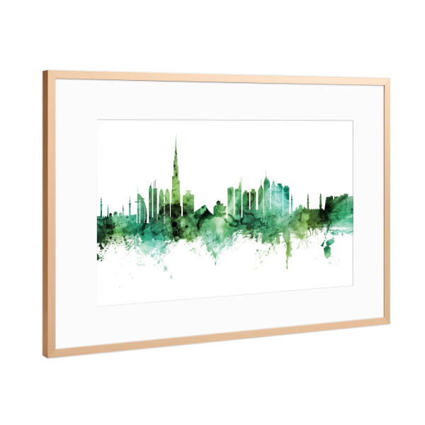Poster mit Rahmen Kupfer "Dubai Skyline Green" artboxONE - Städte,Städte / Dubai