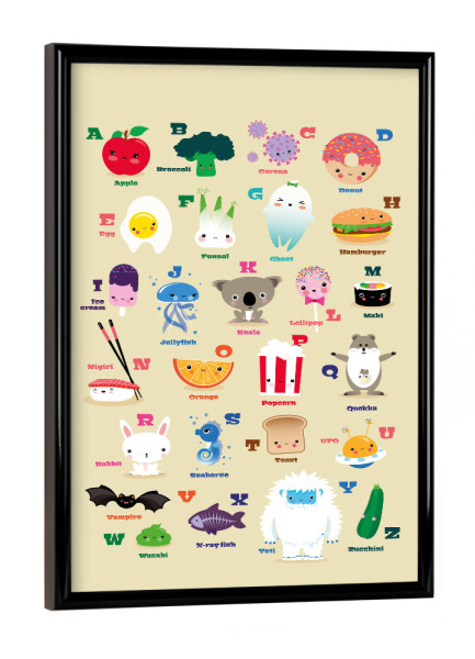 Poster mit schwarzem Rahmen "Kinderzimmerbild Kawaii Alphabet" artboxONE - Für Kinder,Tiere,Essen & Trinken,Buchstaben,Lustig