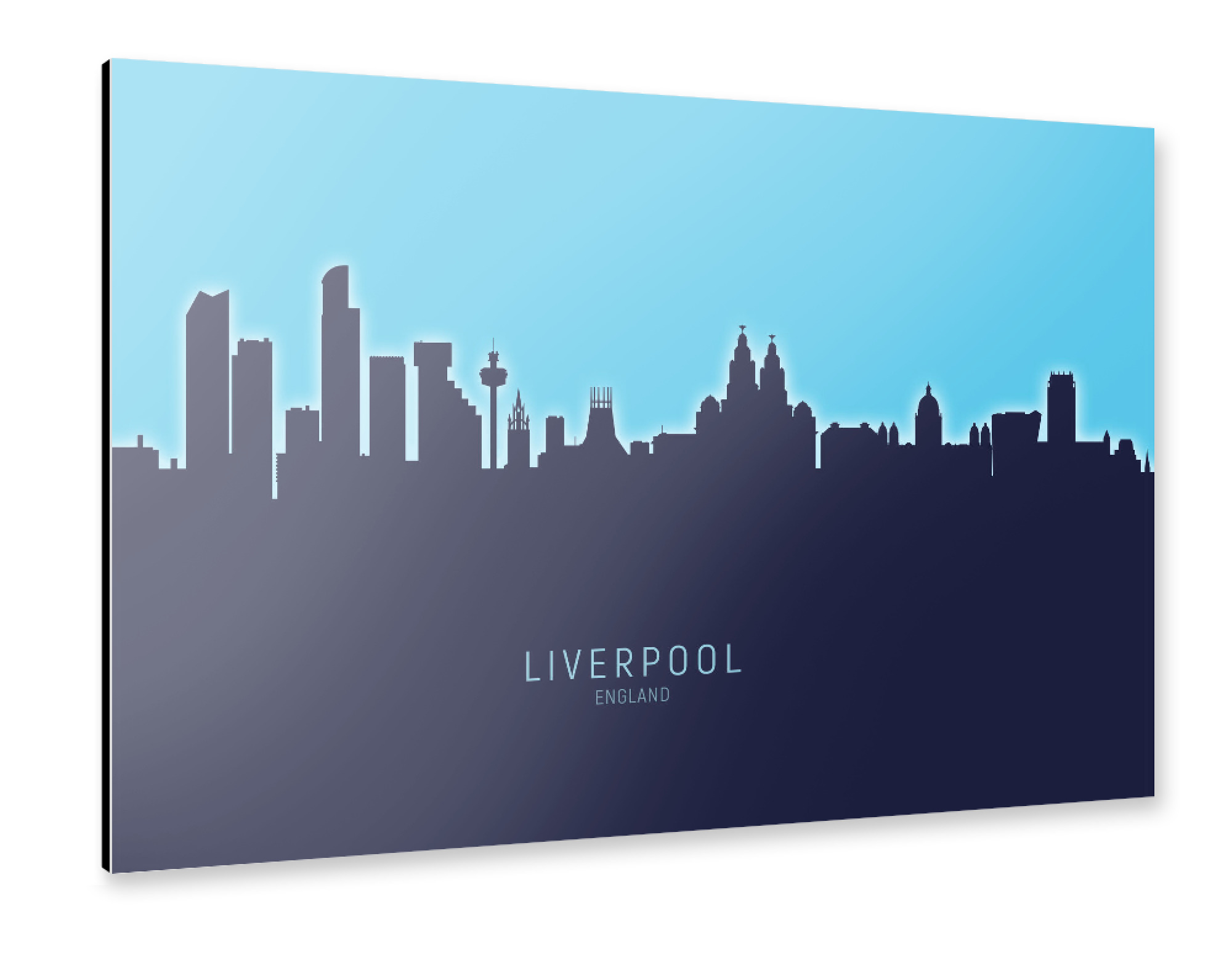 Alu-Dibond "Liverpool Skyline Glow Blue" 30x20 cm artboxONE