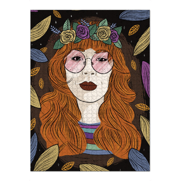 Puzzle Ravensburger "Juh Jupiter" artboxONE - Menschen,Fashion - Retro,Vintage,Hippie,Portrait,Girl,Pattern,Flower,Redhead,Woman,Female,Frau