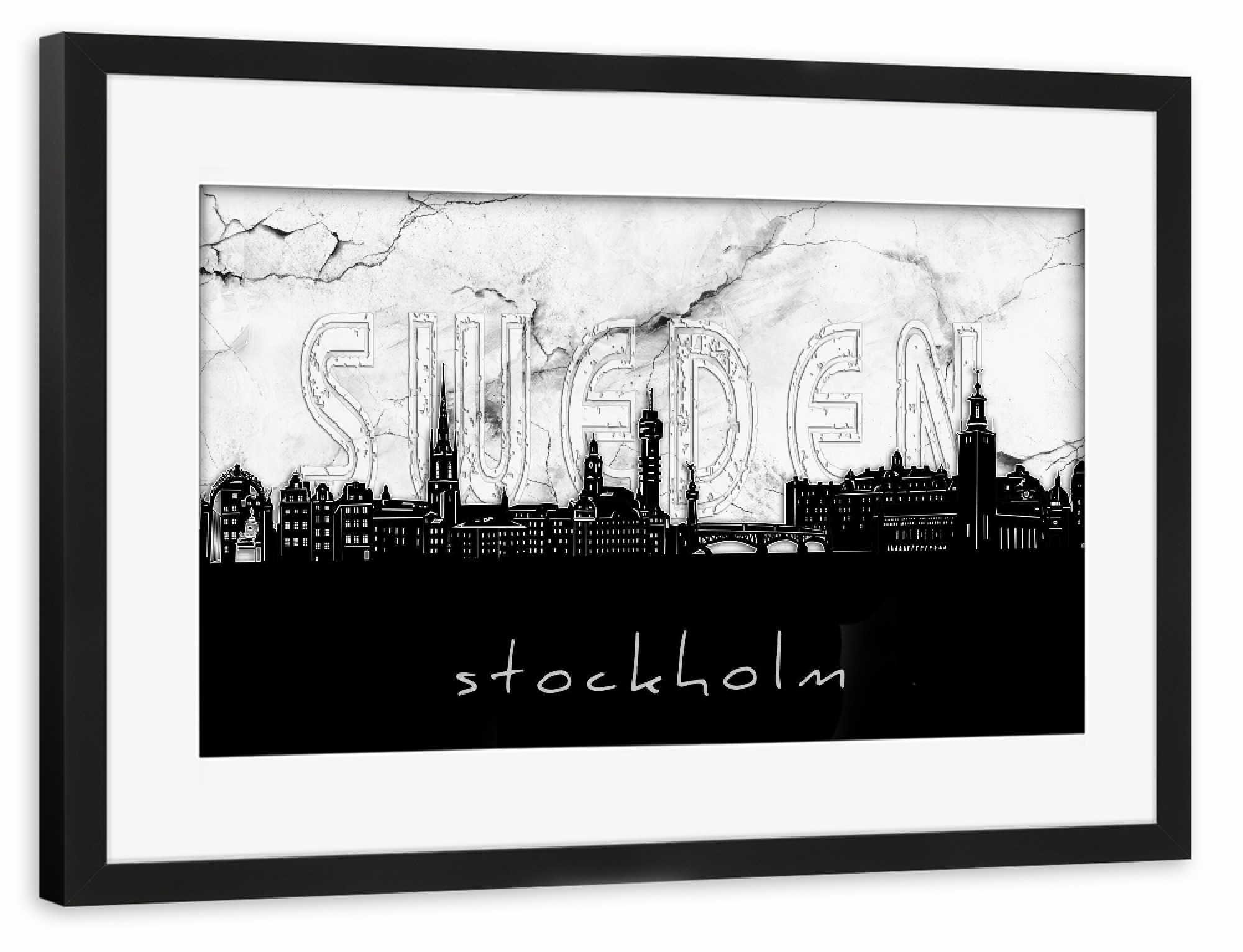 Poster mit Rahmen schwarz "Stockholm skyline marble" artboxONE - Städte,Reise,Architektur,Marmor