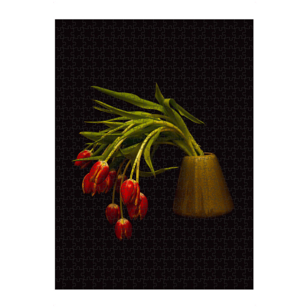 Puzzle Ravensburger "Tulpen - rot" artboxONE - Natur,Floral - Tulpen,Rot,Blumen,Blumenstrauss,Vase,Frühling,Dunkel,Blüte,Flowers,Strauß,Natur,Nature
