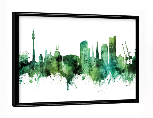 Poster mit schwarzem Rahmen "Dortmund Germany Skyline Green" artboxONE - Städte