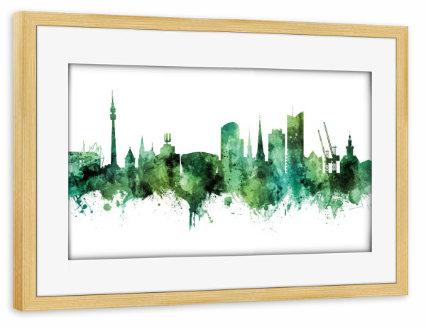 Poster mit Rahmen kiefer "Dortmund Germany Skyline Green" artboxONE - Städte