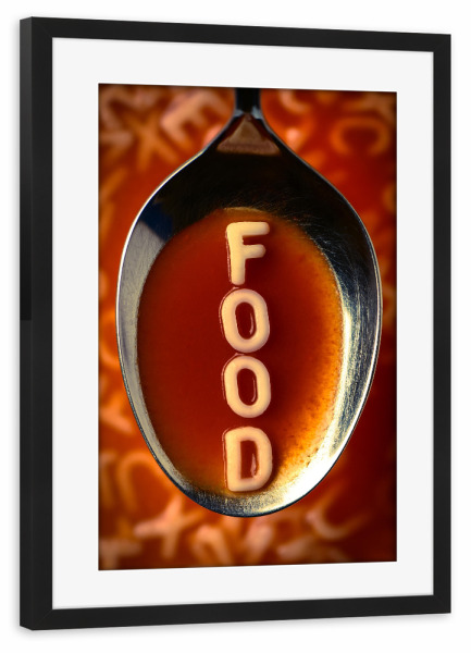 Poster mit Rahmen schwarz "Buchstabensuppe" artboxONE - Essen & Trinken