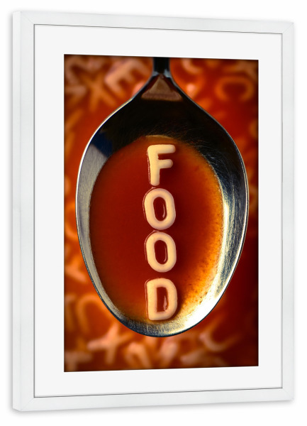 Poster mit Rahmen weiß "Buchstabensuppe" artboxONE - Essen & Trinken