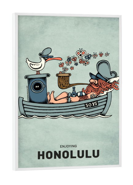 Poster mit weißem Rahmen "Honolulu Butterfly Ship" artboxONE - Städte,Reise,Streetart,Für Papa,Lustig