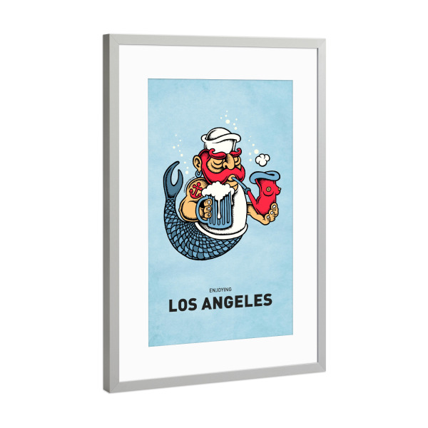 Poster mit Rahmen Silber "Los Angeles Sailor Mermaid" artboxONE - Reise,Streetart,Städte / Los Angeles,Für Papa,Lustig