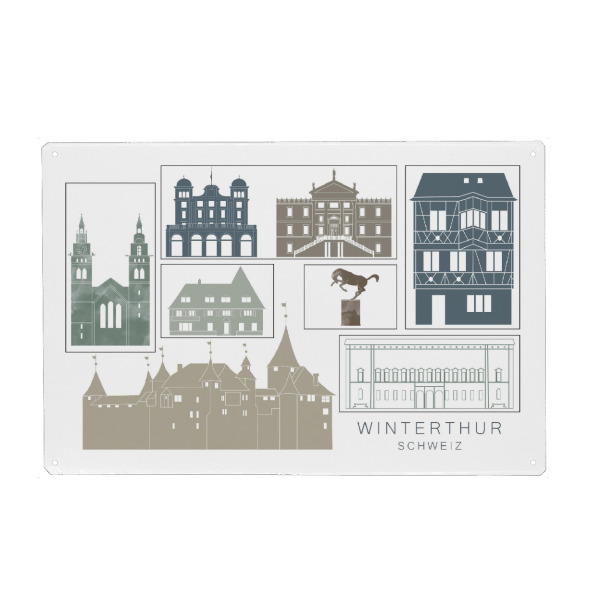 Holzbild "Winterthur skylinen navy" artboxONE - Städte,Reise,Architektur