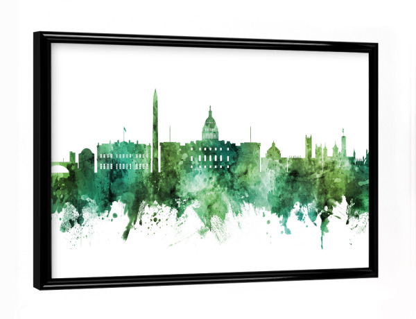 Poster mit schwarzem Rahmen "Washington DC Skyline Green" artboxONE - Städte,Städte / Washington