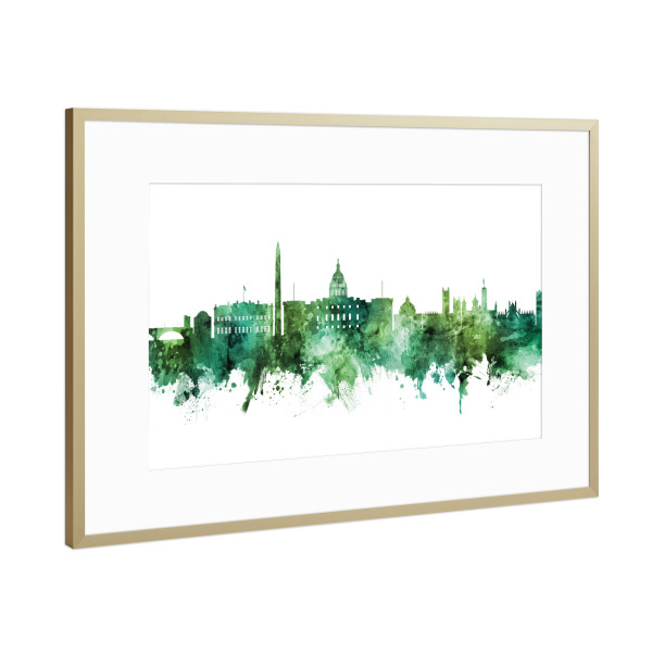 Poster mit Rahmen Gold "Washington DC Skyline Green" artboxONE - Städte,Städte / Washington