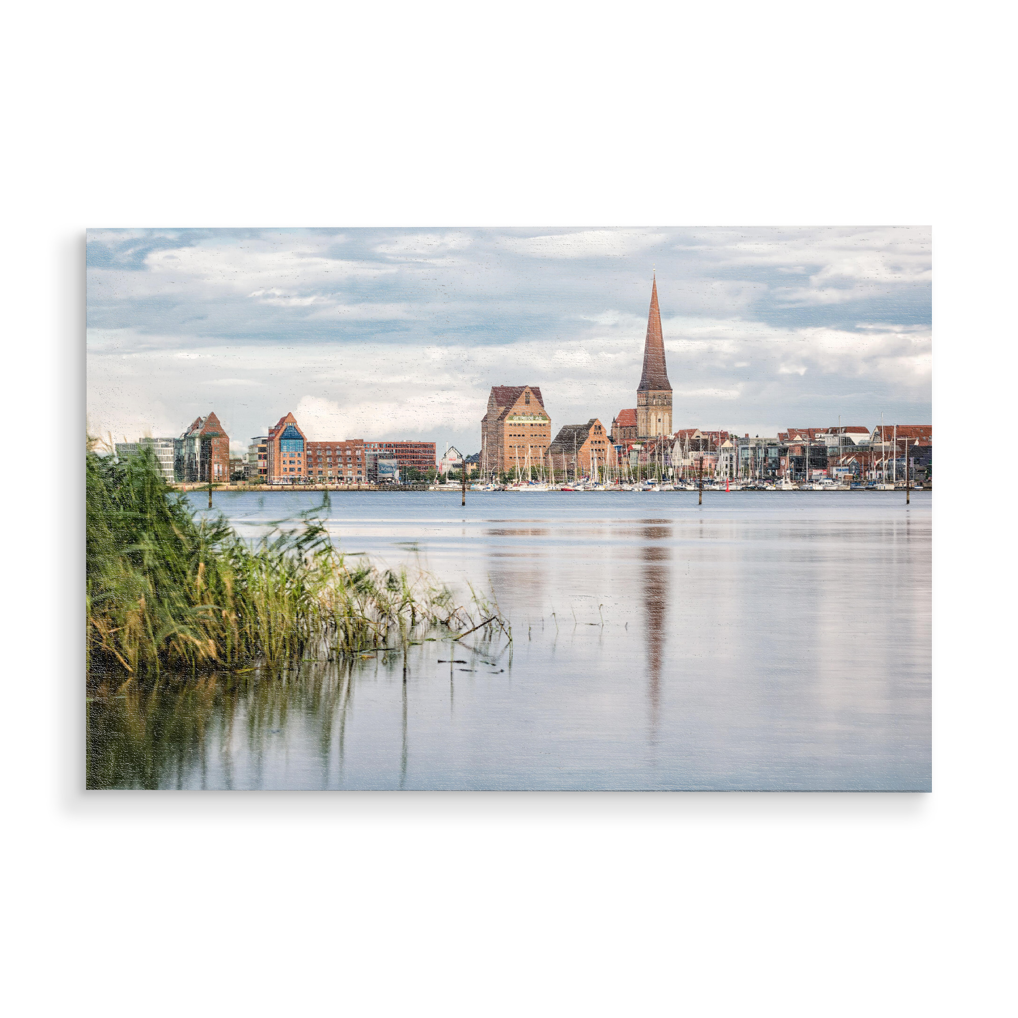 Holzbild "Blick über die Warnow auf Rostock" artboxONE - Städte,Natur,Reise,Architektur