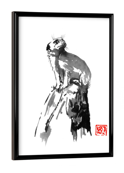 Poster mit schwarzem Rahmen "Surikat" artboxONE - Tiere - Suricata,Sumie,Japan,Tier,Animal,Schwarzweiß,Blackandwhite,Erdmännchen