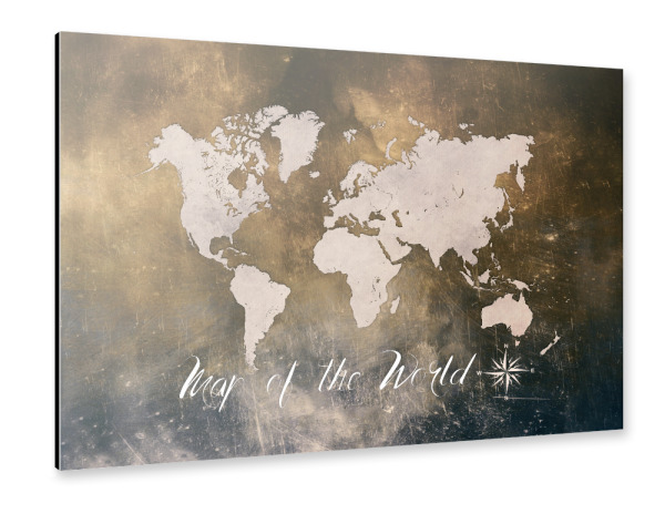 Alu-Dibond "World map brown gold" 30x20 cm artboxONE