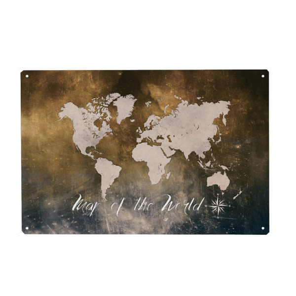 Holzbild "World map brown gold" artboxONE - Reise,Reise / Länder,Kartografie