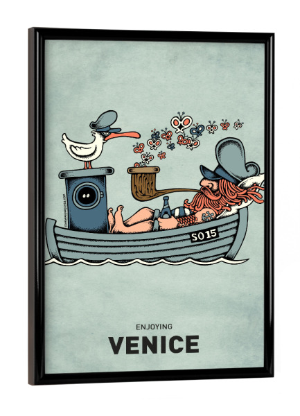 Poster mit schwarzem Rahmen "Venice Butterfly Ship" artboxONE - Städte,Reise,Städte / Venedig,Streetart,Lustig