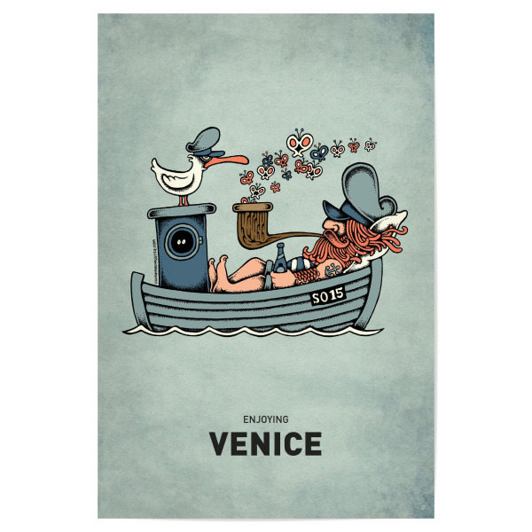 Poster "Venice Butterfly Ship" artboxONE - Städte,Reise,Städte / Venedig,Streetart,Lustig - Venice,Sailor,Venedig,Seemann,Boot,Boat,Streetart,Pfeife