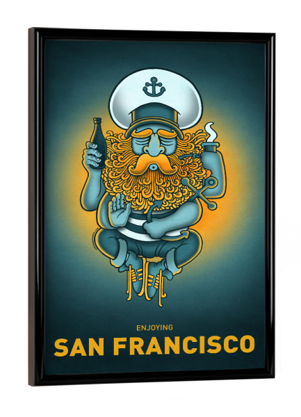 Poster mit schwarzem Rahmen "San Francisco Sailorgod" artboxONE - Städte,Reise,Streetart,Städte / San Francisco,Lustig